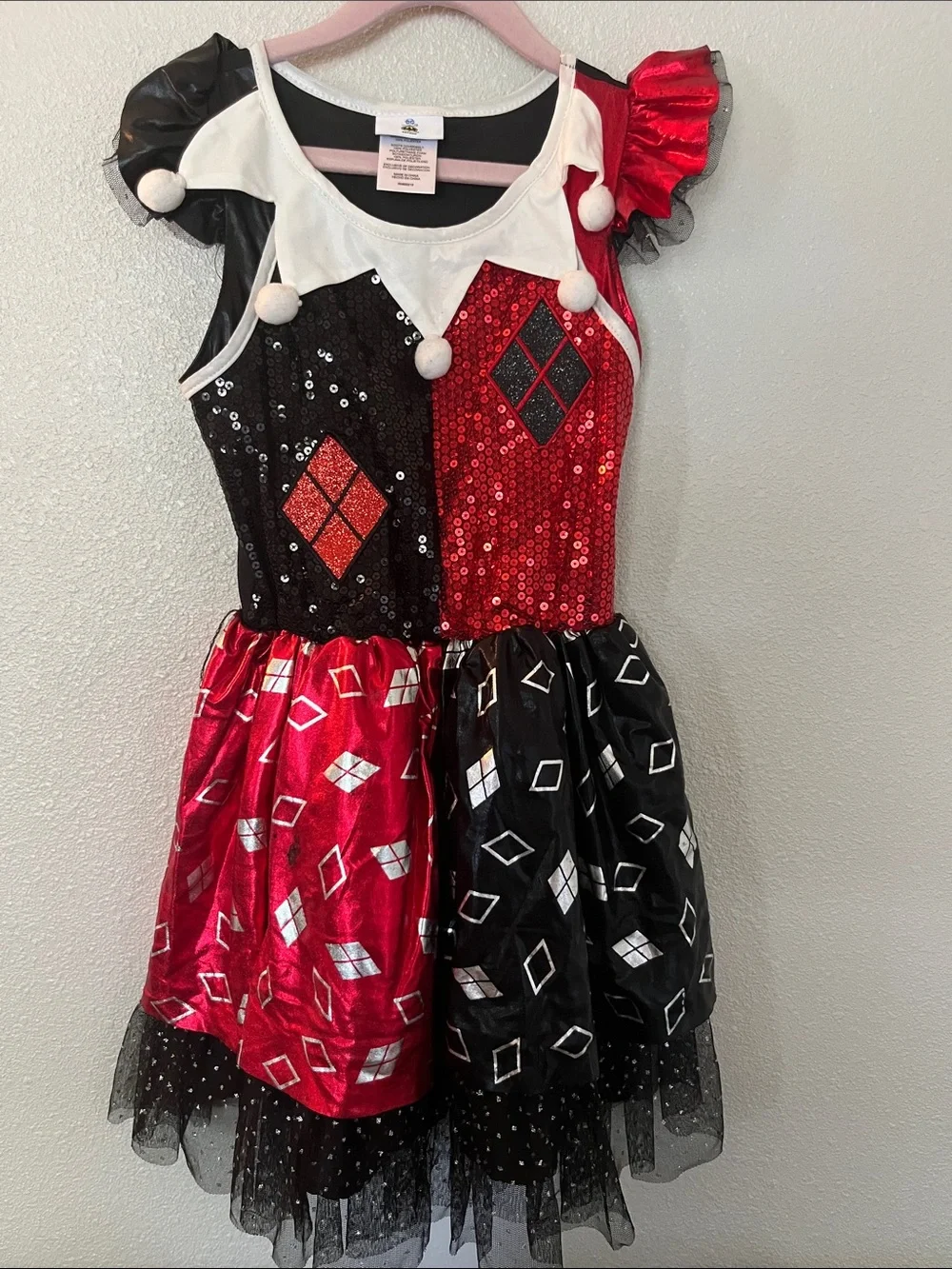 DC Comics Red & Black Sequin Harley Quinn Girls Costume Dress